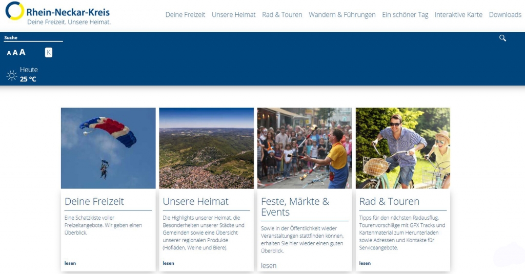 Ansicht der Seite Freizeitportal