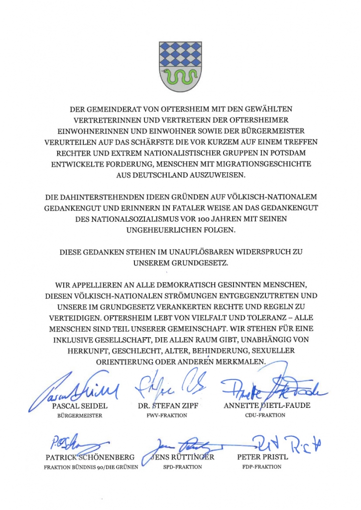 Die Resolution gegen völkisch-nationales Gedankengut