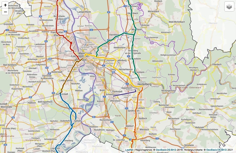 Radschnellweg Karte (Verband Region Rhein-Neckar)