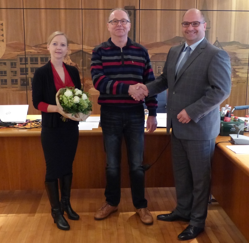 Gemeinderäte Jacqueline Mattern, Rolf Siegel, Bürgermeister Jens Geiß