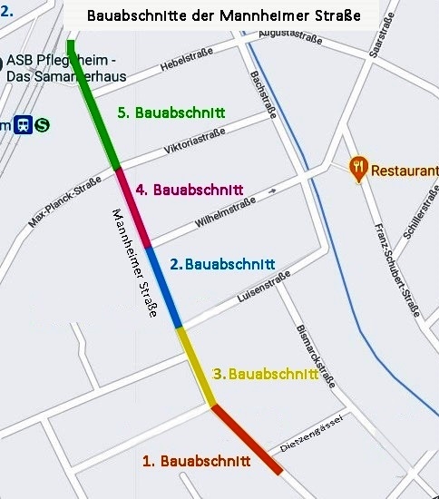 Ortsplan mit eingezeichneten Bauabschnitten