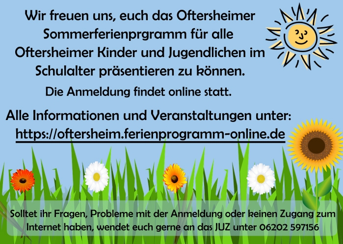 Sommerferienprogramm mit der Anmeldeadresse