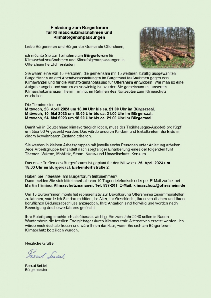 Bürgerforum Klimaschutz Teilnahmeaufruf